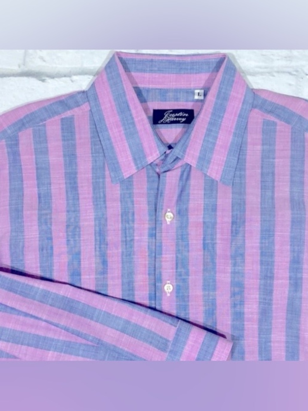 Justin Harvey Shirt Mens Size Large Stripped Pink Long Sleeve Cotton